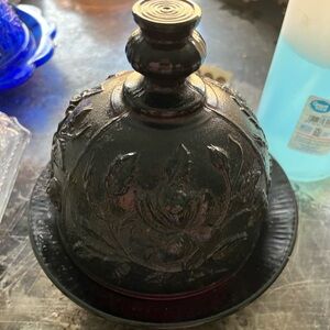 Imperial Glass Co. covered butter dish in the "Lustre Rose" pattern